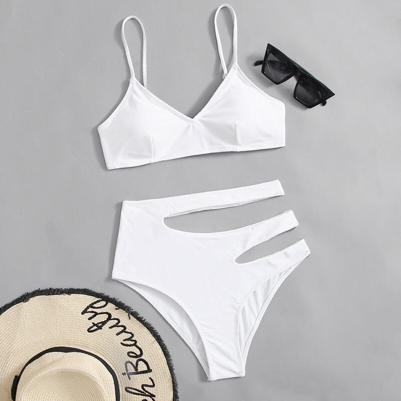 

Cut Out High Waist Bikini Swimsuit, White