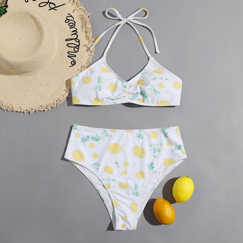 

Allover Print Ruched High Waist Bikini Swimsuit, Multicolor