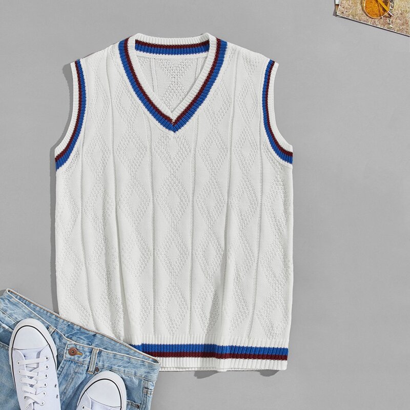 

Guys Contrast Trim Sweater Vest, White