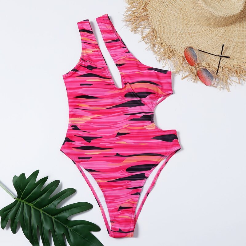 

Allover Graphic One Shoulder One Piece Swimsuit, Multicolor