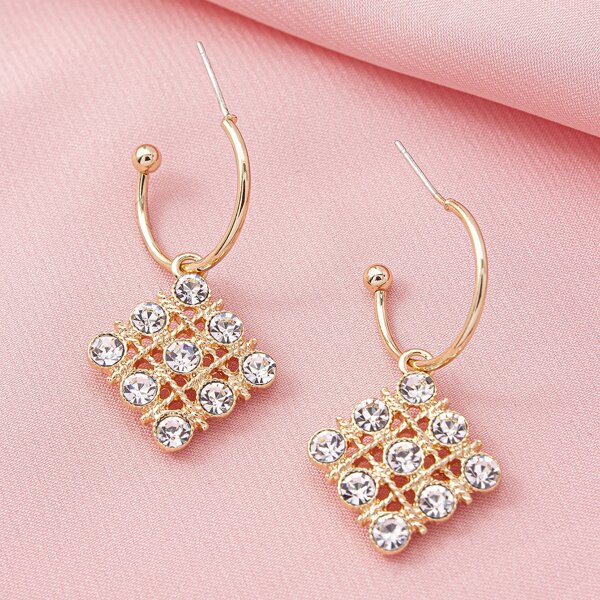 

Rhinestone Decor Geometric Drop Earrings, Gold
