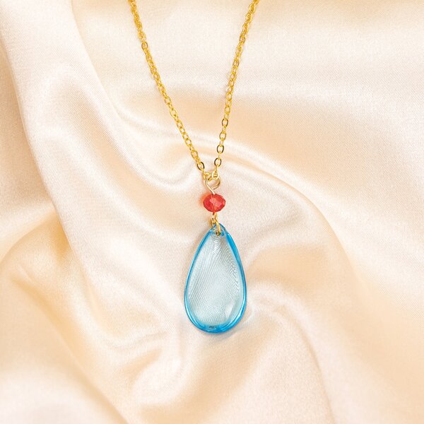 

Water Drop Charm Necklace, Blue