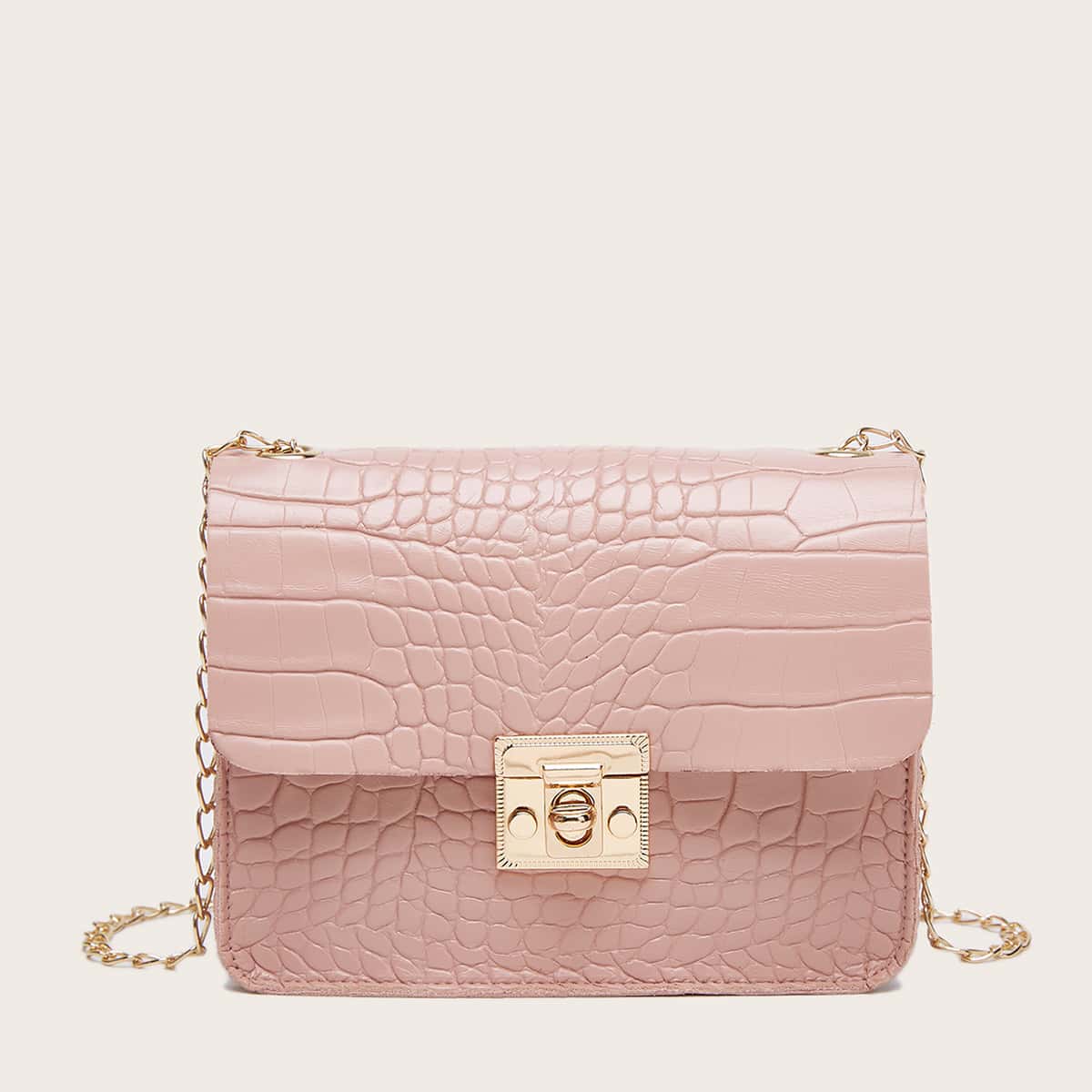 

Croc Embossed Chain Crossbody Bag, Baby pink