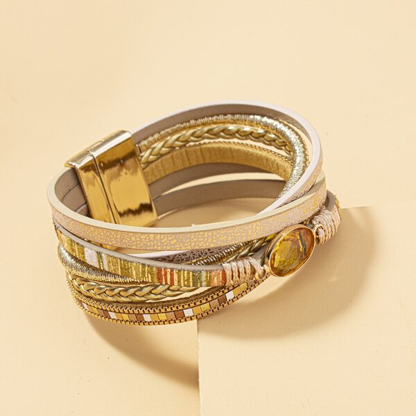 

Oval Rhinestone Decor Layered Bracelet, Multicolor