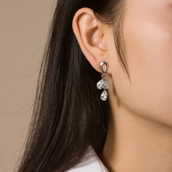 

Rhinestone Decor Drop Earrings, Silver