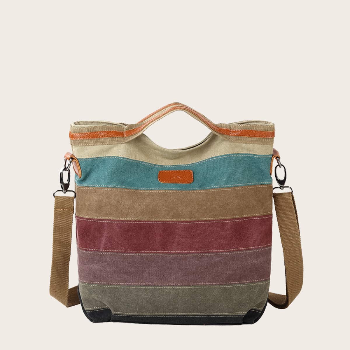 Image of Colour Block Canvas Tote Bag