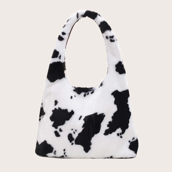

Cow Print Shoulder Bag, Black and white
