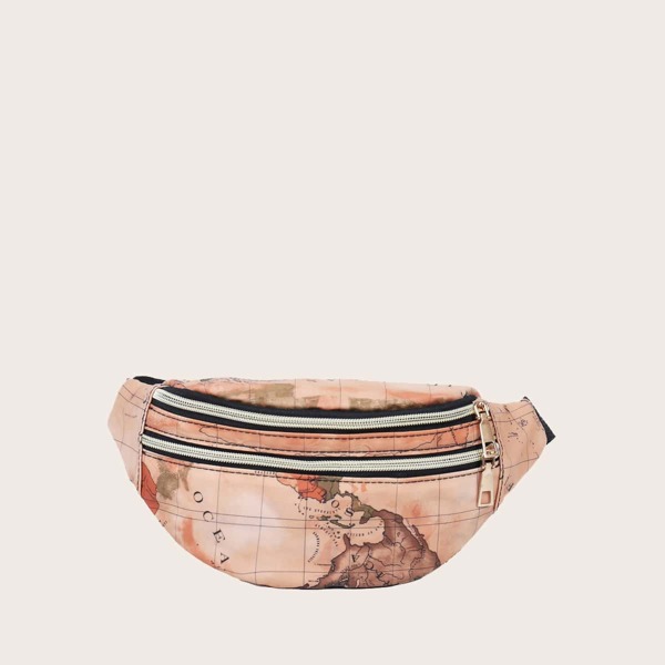

Map Print Fanny Pack, Apricot