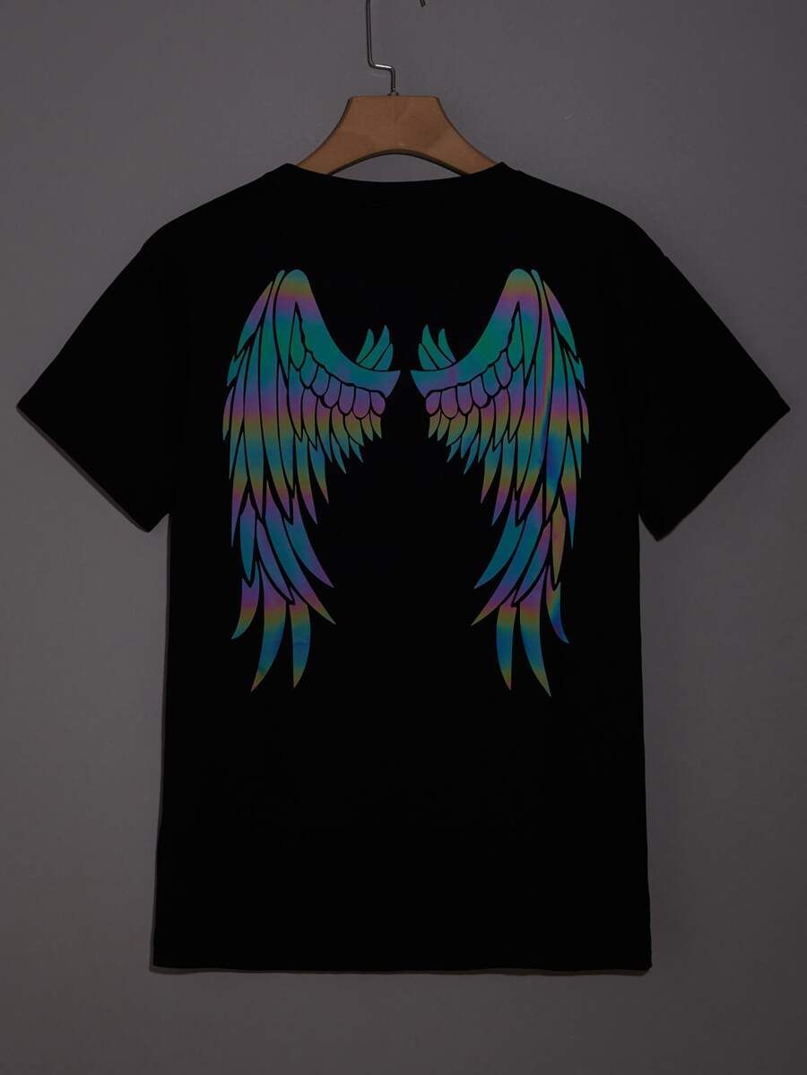 Manfinity EMRG Men Reflective Wings And Letter Graphic Tee - Black - View 1