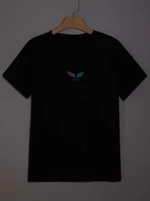 Manfinity EMRG Men Reflective Wings And Letter Graphic Tee - Black - View 2