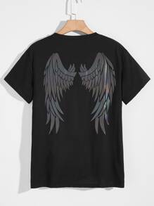 Manfinity EMRG Men Reflective Wings And Letter Graphic Tee - Black - View 3
