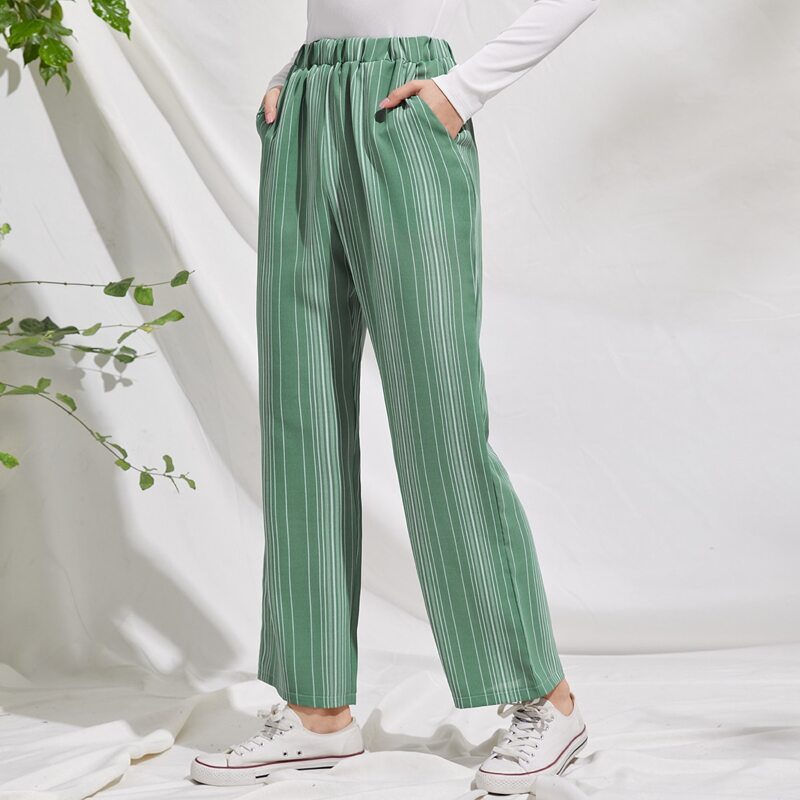 

Straight Leg Striped Pants, Mint green