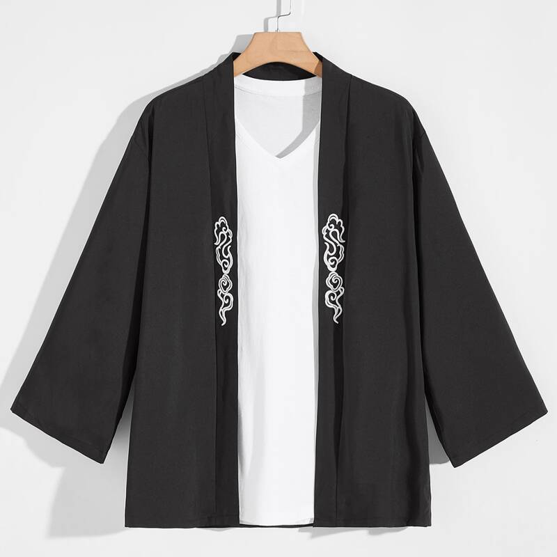 

Guys Auspicious Clouds Embroidery Shirt, Black