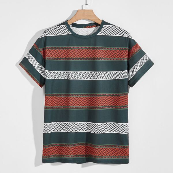 

Men Striped & Geo Print Tee, Multicolor