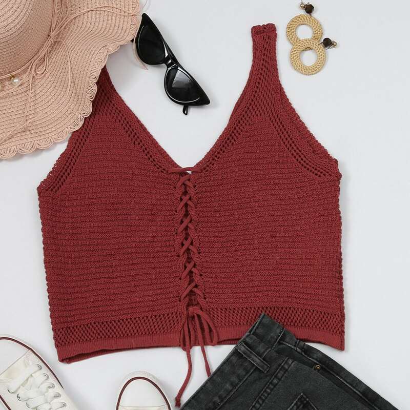 

Lace Up Knit Top, Burgundy
