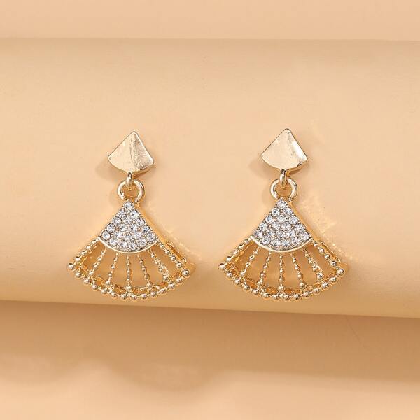 

Rhinestone Detail Fan Design Drop Earrings, Gold