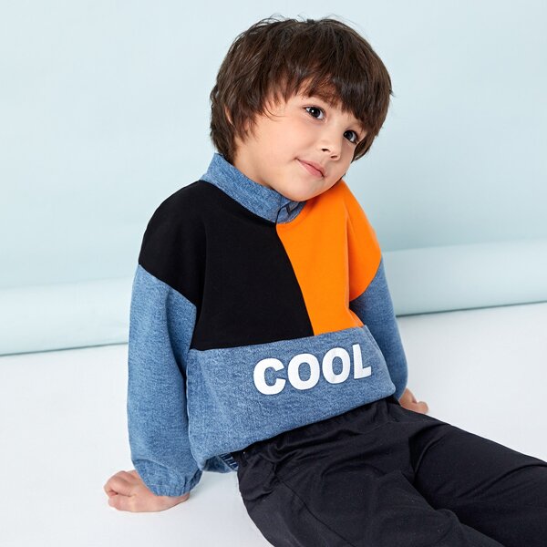 

Toddler Boys Cut And Sew Letter Graphic Denim Top, Multicolor