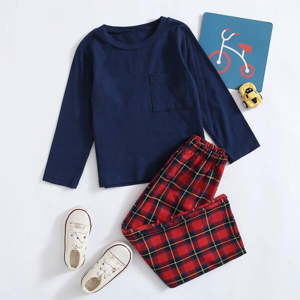 

Toddler Boys Pocket Front Tee & Tartan Pants, Multicolor
