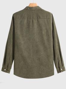 Manfinity Homme Men Corduroy Flap Pocket Button Front Shirt - Army Green - View 2