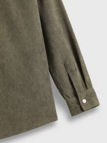 Manfinity Homme Men Corduroy Flap Pocket Button Front Shirt - Army Green - View 3