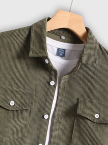 Manfinity Homme Men Corduroy Flap Pocket Button Front Shirt - Army Green - View 4