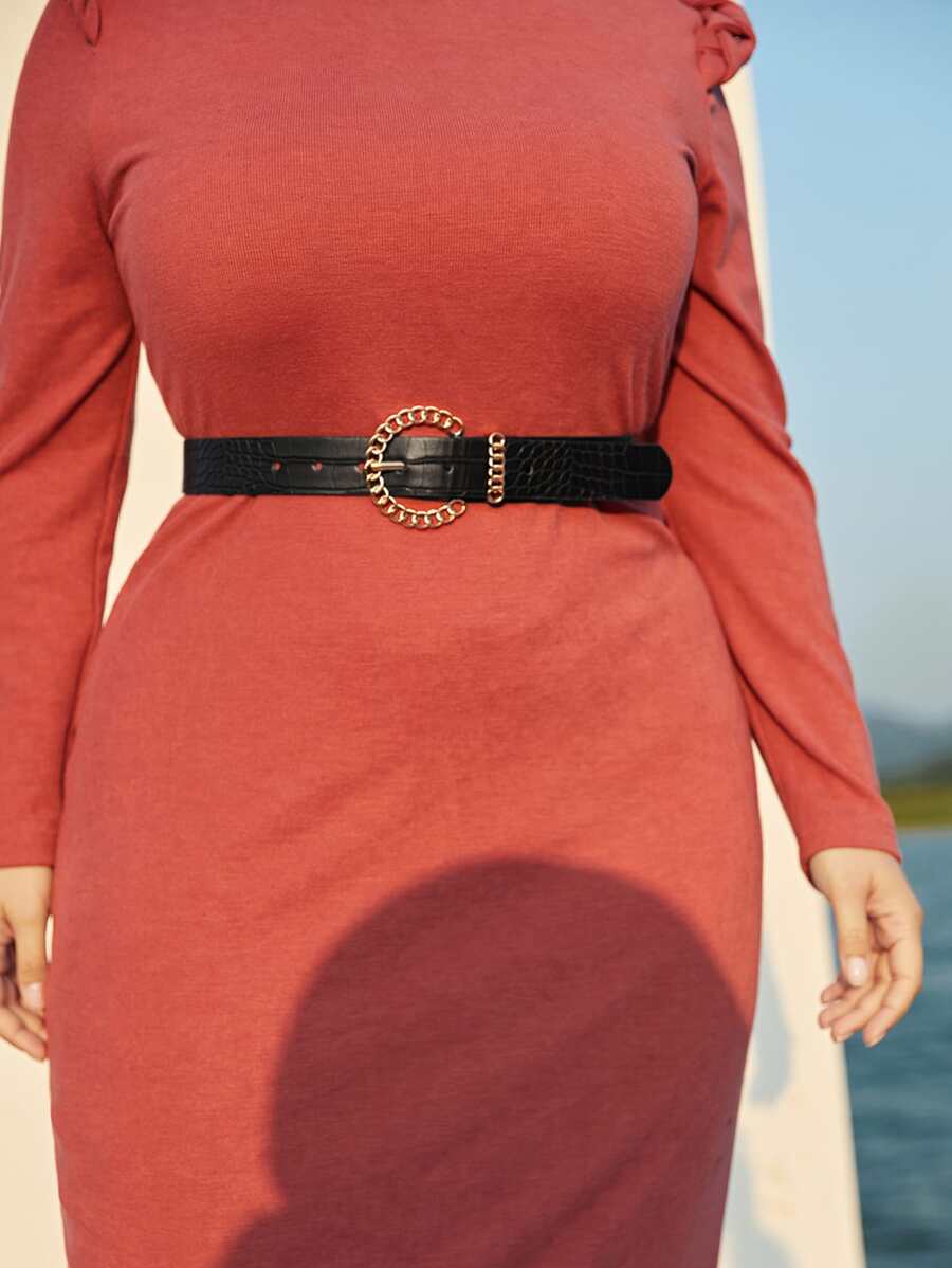 Chain Buckle Plus Size Belt - Black - View 1