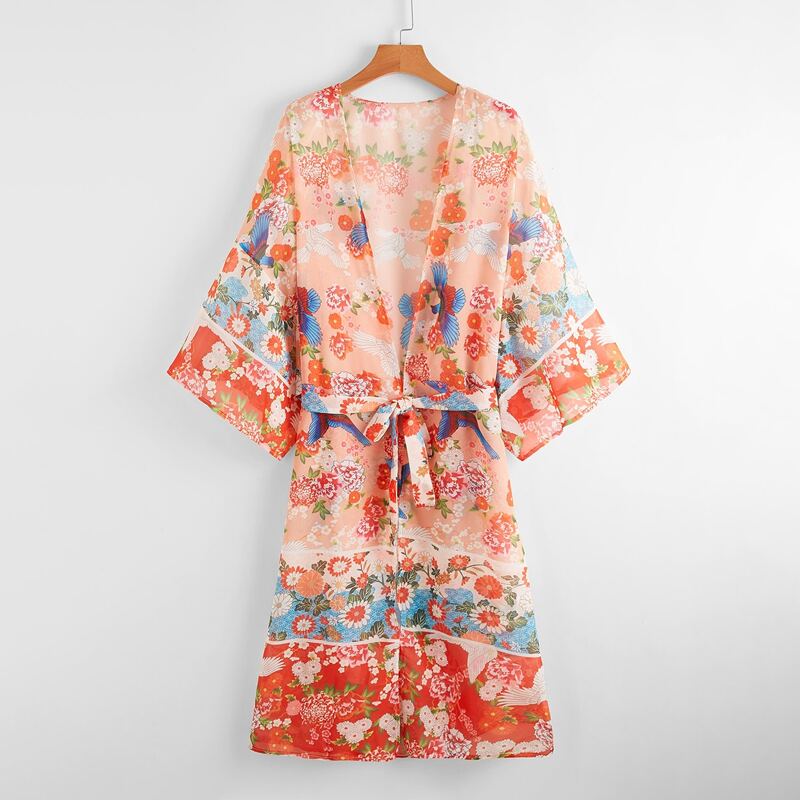 

Floral Belted Kimono, Multicolor