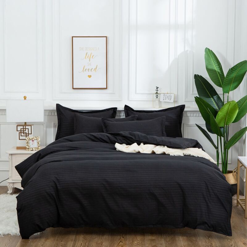 

Plain Satin Bedding Set Without Filler, Black