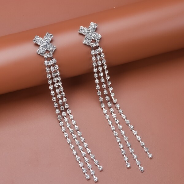 

Rhinestone Decor Drop Earrings, Silver