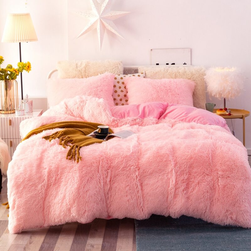 

Plain Plush Duvet Cover Set Without Filler, Pink
