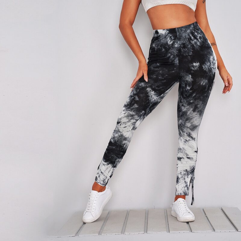 

Ruched Knot Side Split Hem Tie Dye Leggings, Multicolor