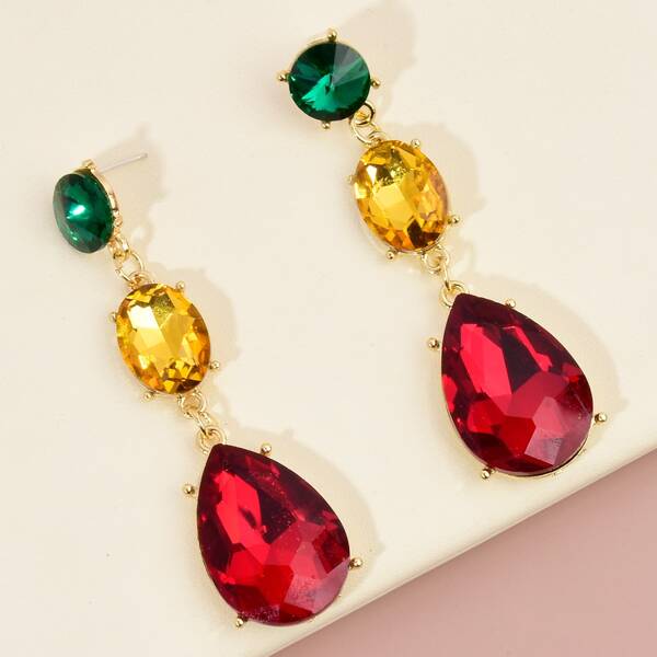 

Water-drop Rhinestone Drop Earrings, Multicolor