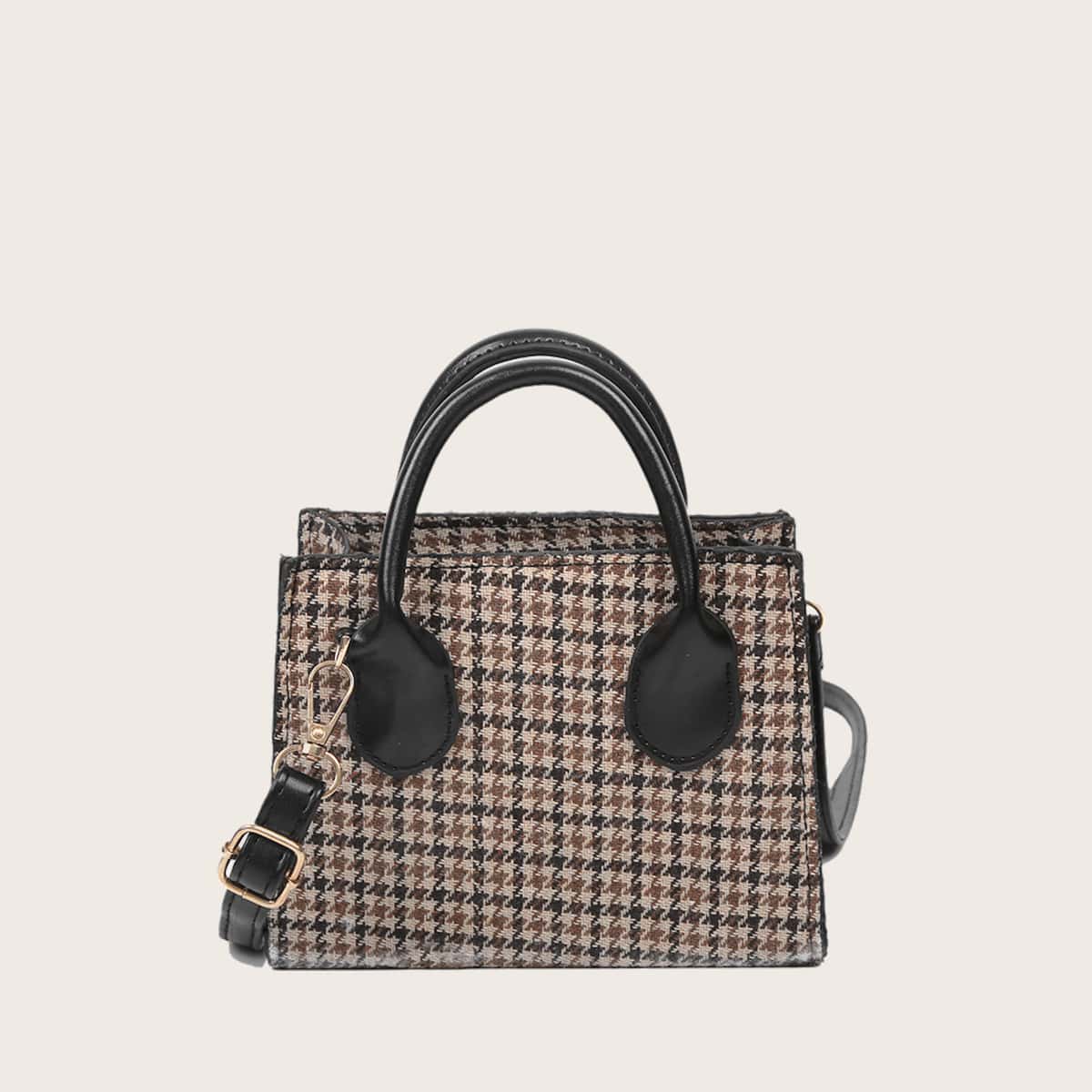 Houndstooth Satchel Bag, Multicolor