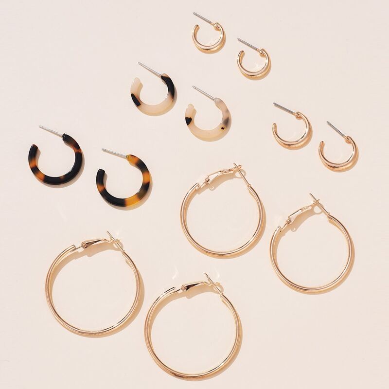 

6pairs Hoop Earring Set, Multicolor