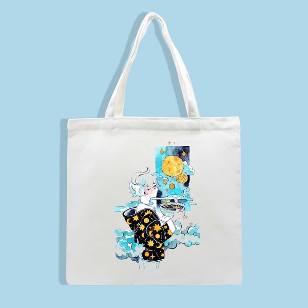 

Cartoon Graphic Shopper Bag, White