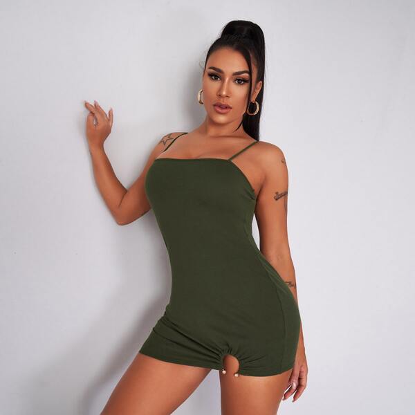 

Ring Detail Hem Solid Bodycon Dress, Army green