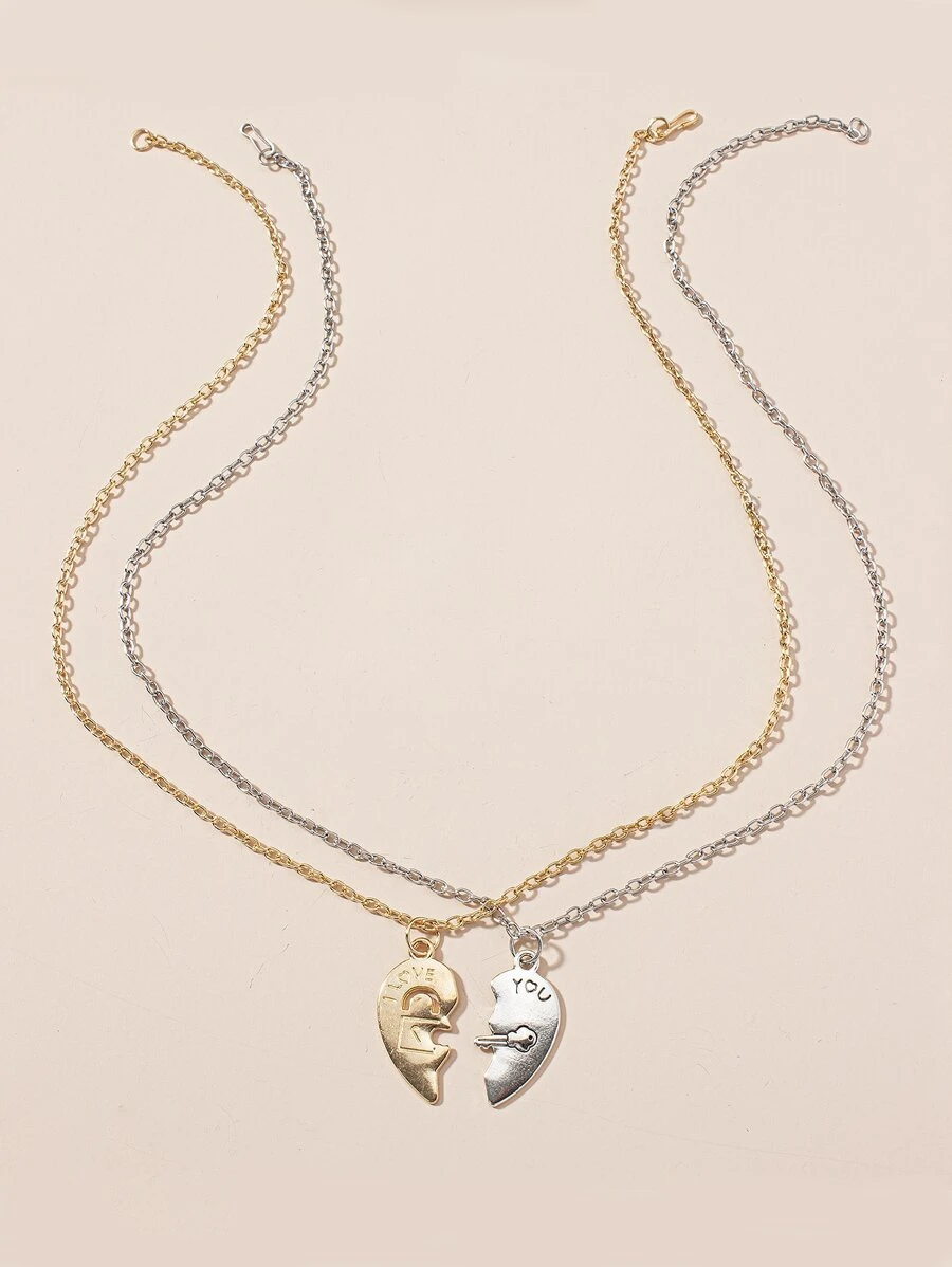 Bộ 2 dây chuyền mặt trái tim, phù hợp cho trang phục hàng ngày và tiệc tùng của phụ nữ - Nhiều màu - Xem 1