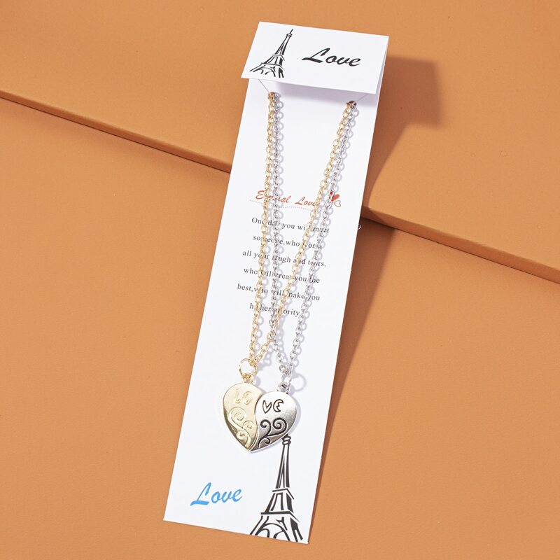 

2pcs Half Heart Pendant Necklace, Multicolor