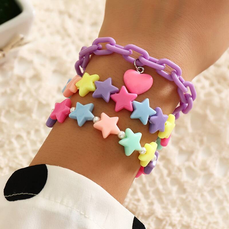

3pcs Star Beaded Bracelet Set, Multicolor