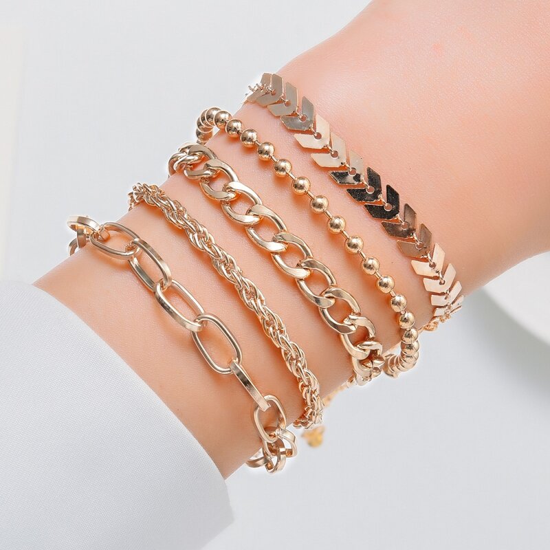 

5pcs Chevron Chain Bracelet Set, Gold