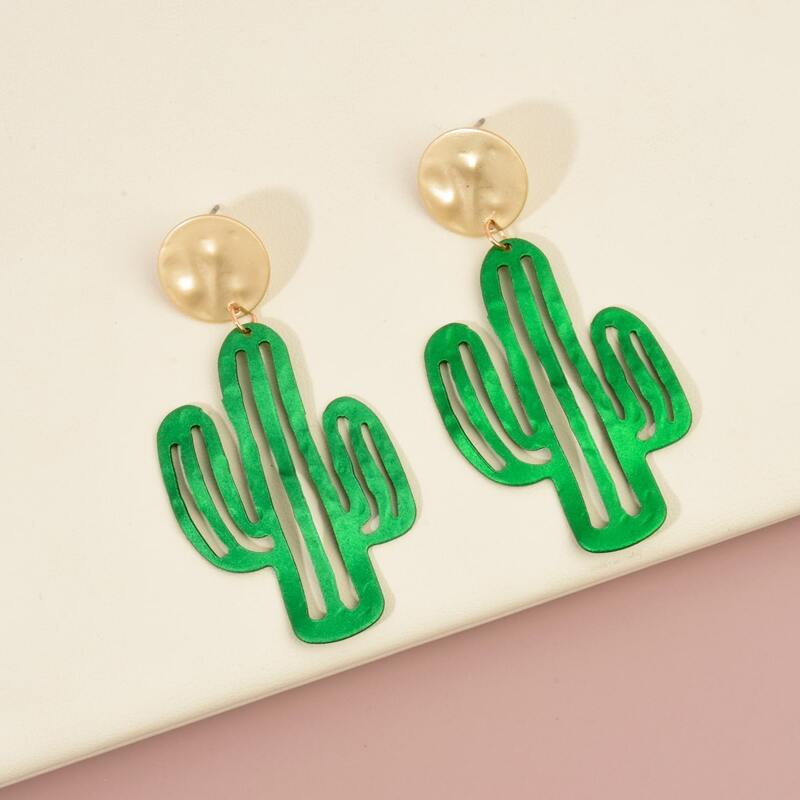 

Cactus Design Drop Earrings, Green