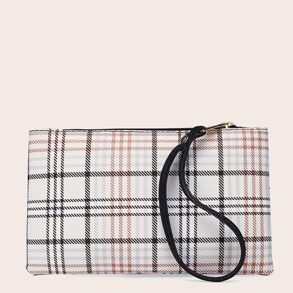 

Plaid Clutch Bag, Beige