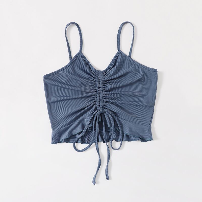 

Drawstring Crop Cami Top, Dusty blue