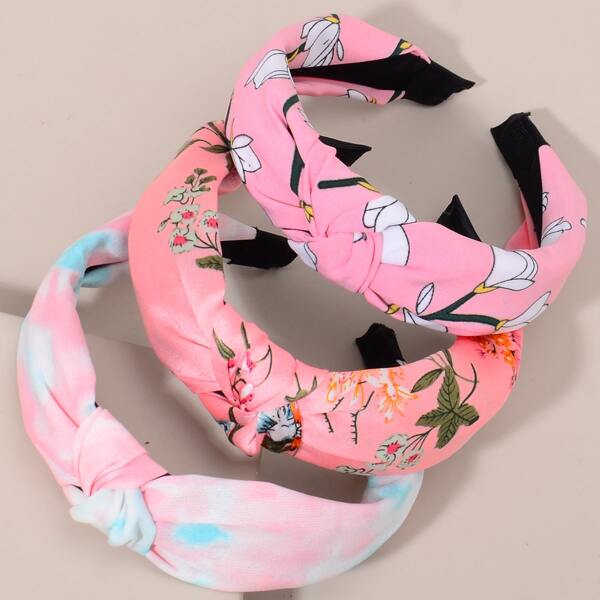 

3pcs Floral Print Knot Design Hair Hoop, Multicolor