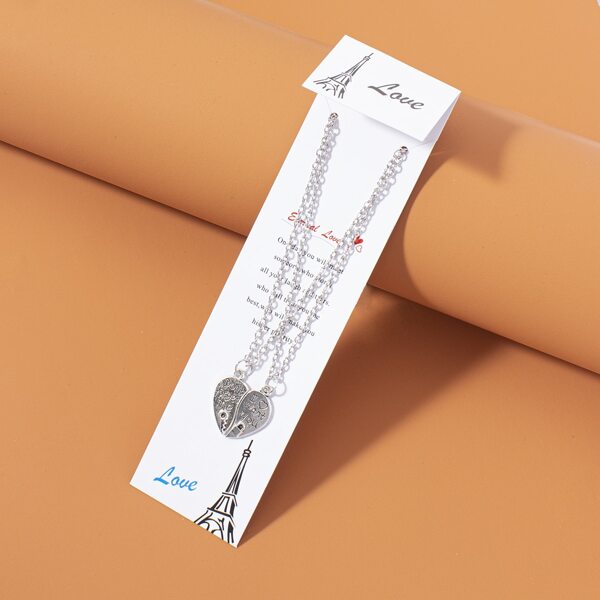 

2pcs Half Heart Pendant Necklace, Antique silver