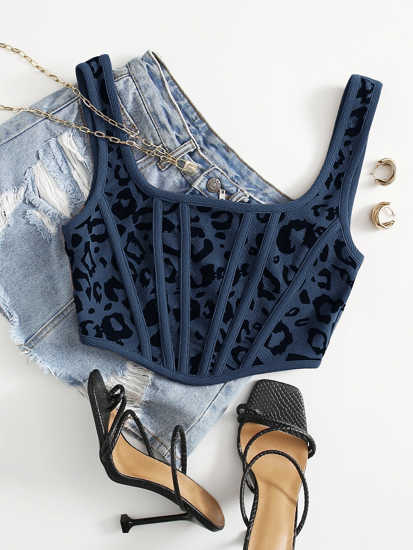 Zip Back Tape Asymmetrical Hem Leopard Tank Top thumbnail