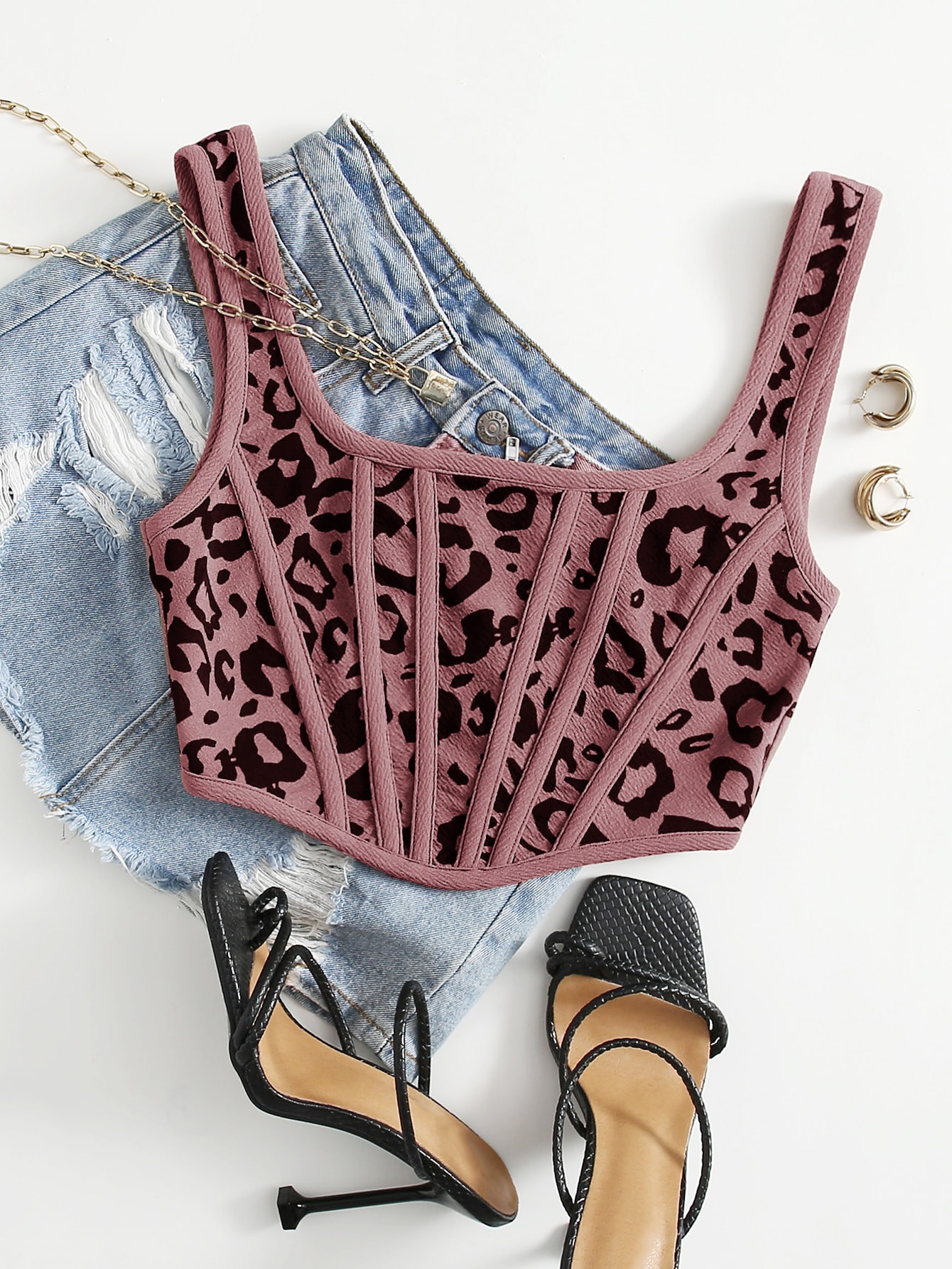 Zip Back Tape Asymmetrical Hem Leopard Tank Top thumbnail