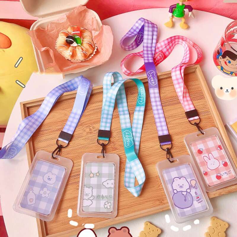 

1pc Random Cartoon Gingham Lanyard Card Holder, Multicolor