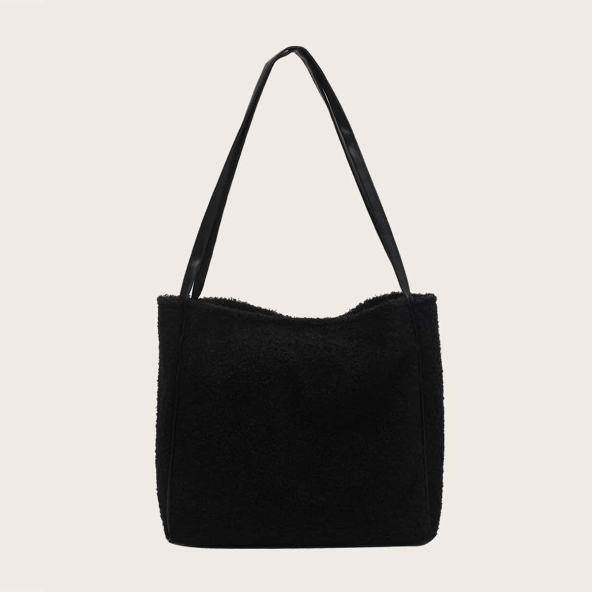 

Solid Teddy Tote Bag, Black