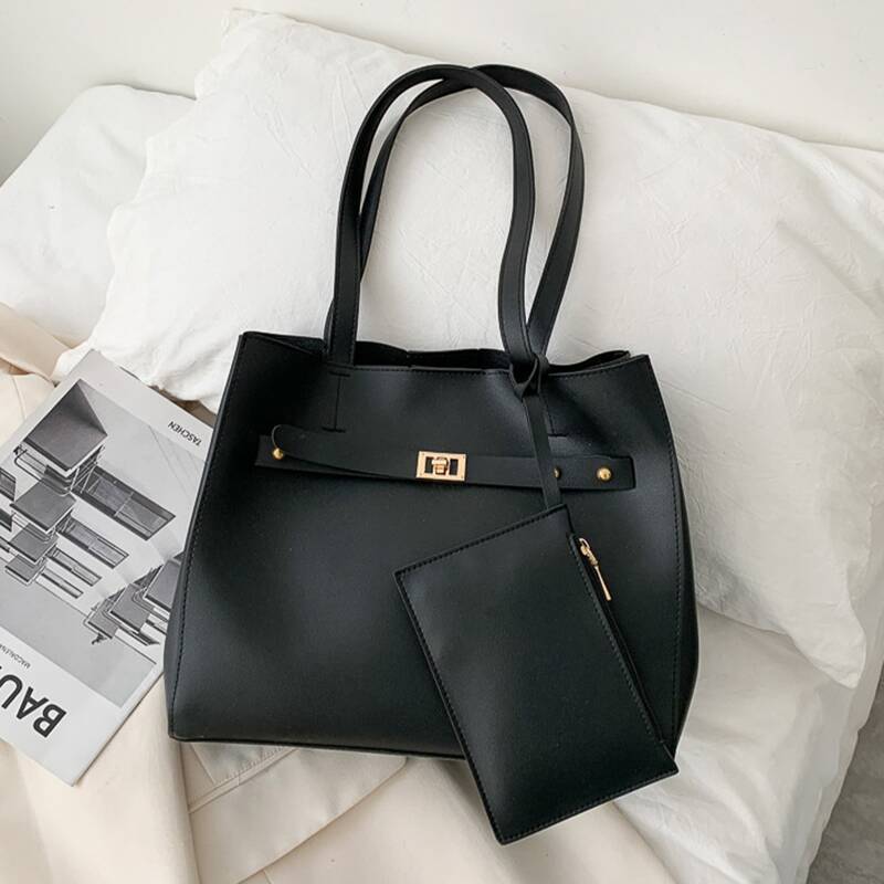 

Solid Tote Bag With Purse, Black